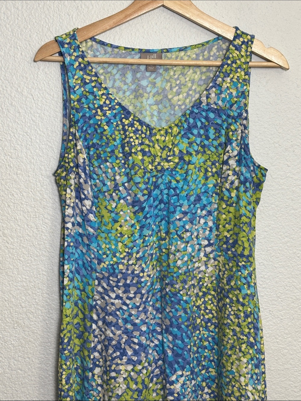 J Jill Blue Green Sleeveless Dress Shift Pockets V Neck Womens Size 12 - Picture 3 of 10